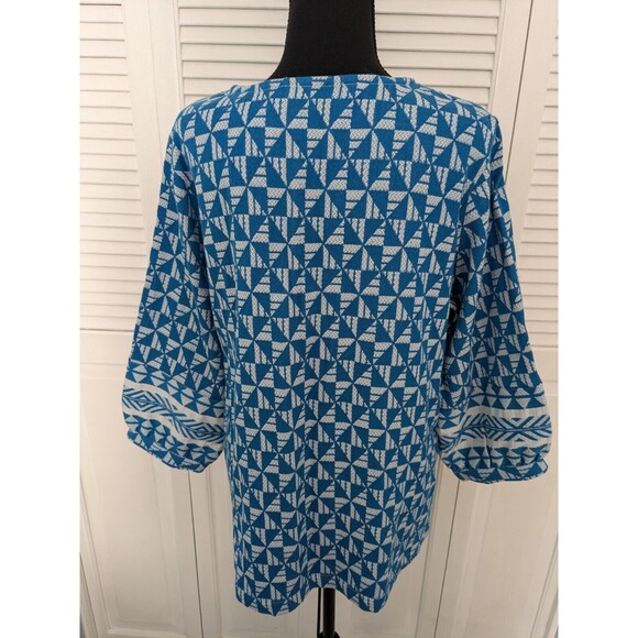 Soft Surroundings Narah Top Women's sz L Geometric Print 3/4 Sleeve Retro V-Neck - Picture 7 of 10